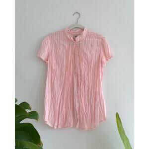 baby pink faded glory lace button down short sleeve coquette top